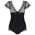 Obsessive Moketta - Lace Frill Striped Bodysuit (Black)