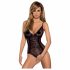 Obsessive Slevika - Lace-Up Front Open Lace Bodysuit (Black)  - L/XL