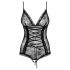 Obsessive Slevika - front-laced, open lace bodysuit (black) - L/XL