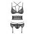 Obsessive Frivolla - Spicy Lace Lingerie Set - 4 Pieces (Black)  - L/XL