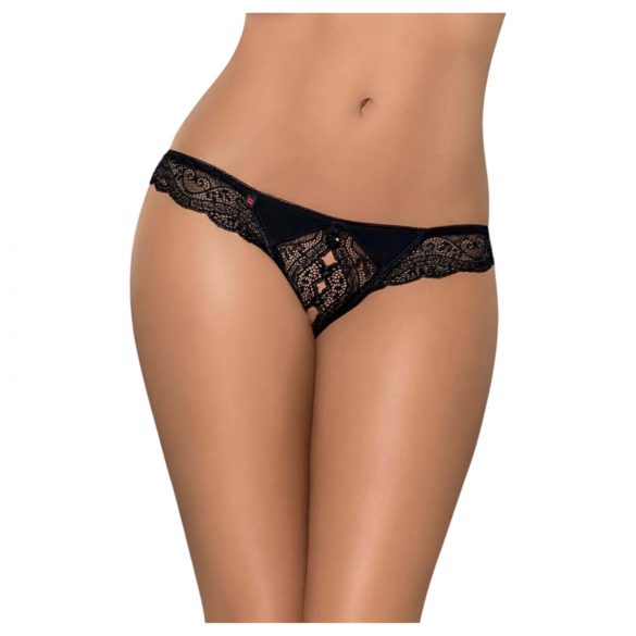 Obsessive Miamor - Rhinestone Open Lace Thong (Black)  - XXL