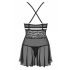 Babydoll Trasparente e Reggicalze in Pizzo con Perizoma (Nero) - Obsessive 838-BAB-1