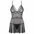 Obsessive 838-BAB-1 - läbipaistev pitsiline babydoll koos stringidega (must)  - L/XL