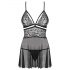 Obsessive 838-BAB-1 - Transparent Lace Babydoll with Thong (Black)  - XXL