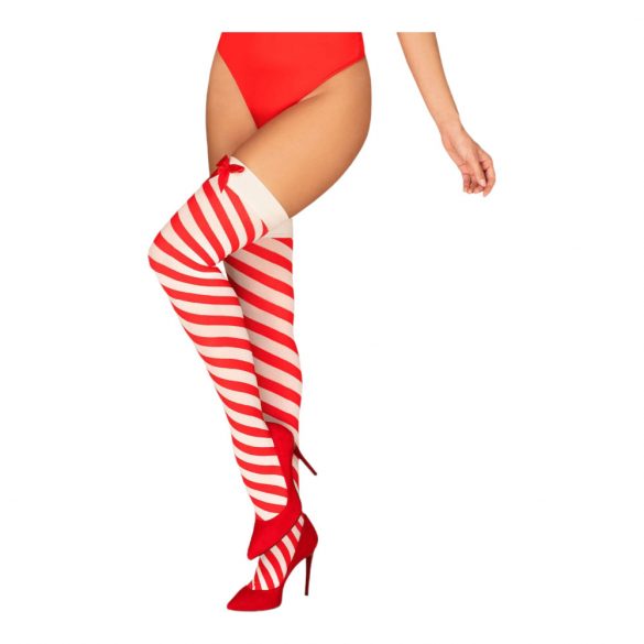 Calze a righe Obsessive Kissmass (rosso-bianco)